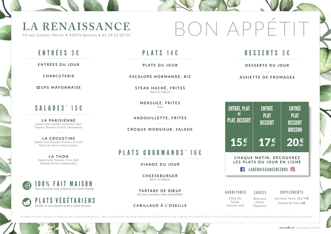La Renaissance menu 2