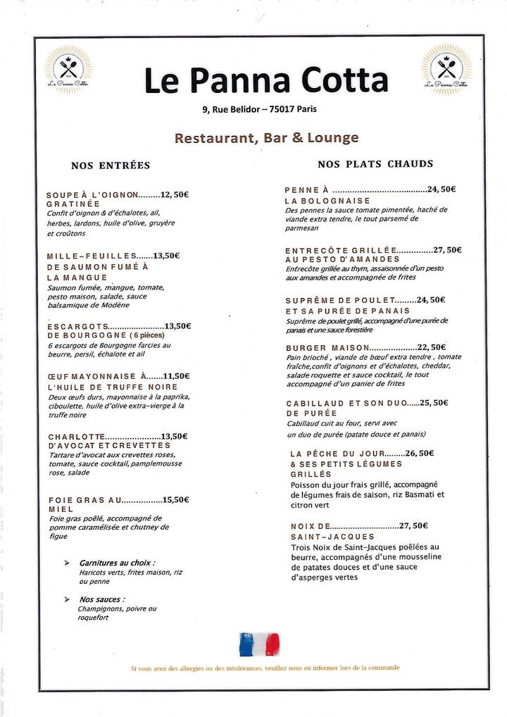 Le Panna Cotta - Restaurant Porte Maillot menu 1