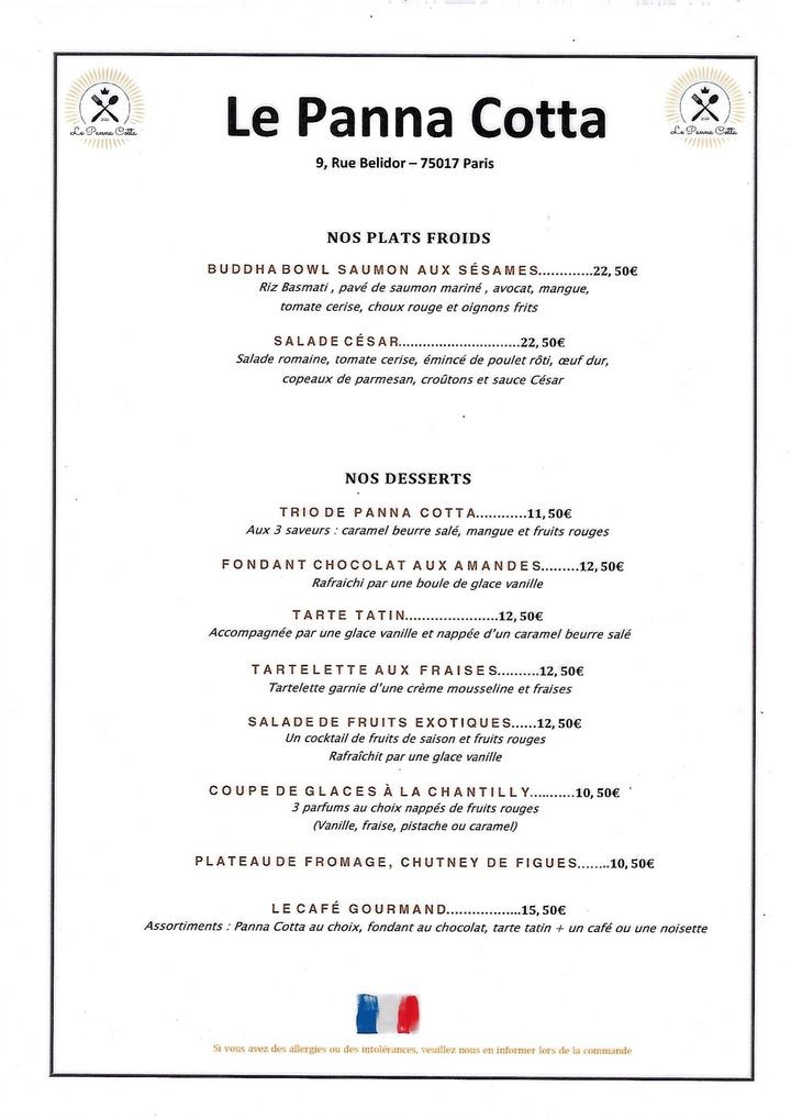 Le Panna Cotta - Restaurant Porte Maillot menu 2