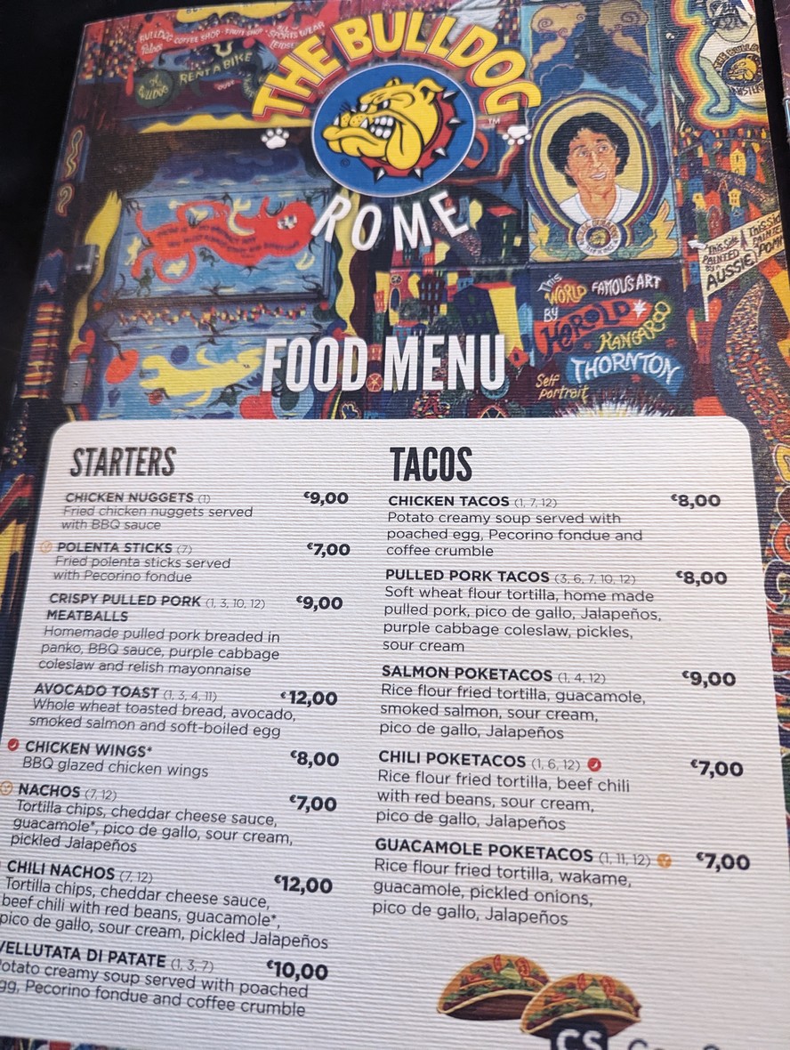 The Bulldog Rome menu 1