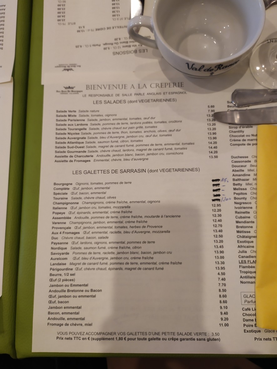 Aux Ducs de Bourgogne menu 2
