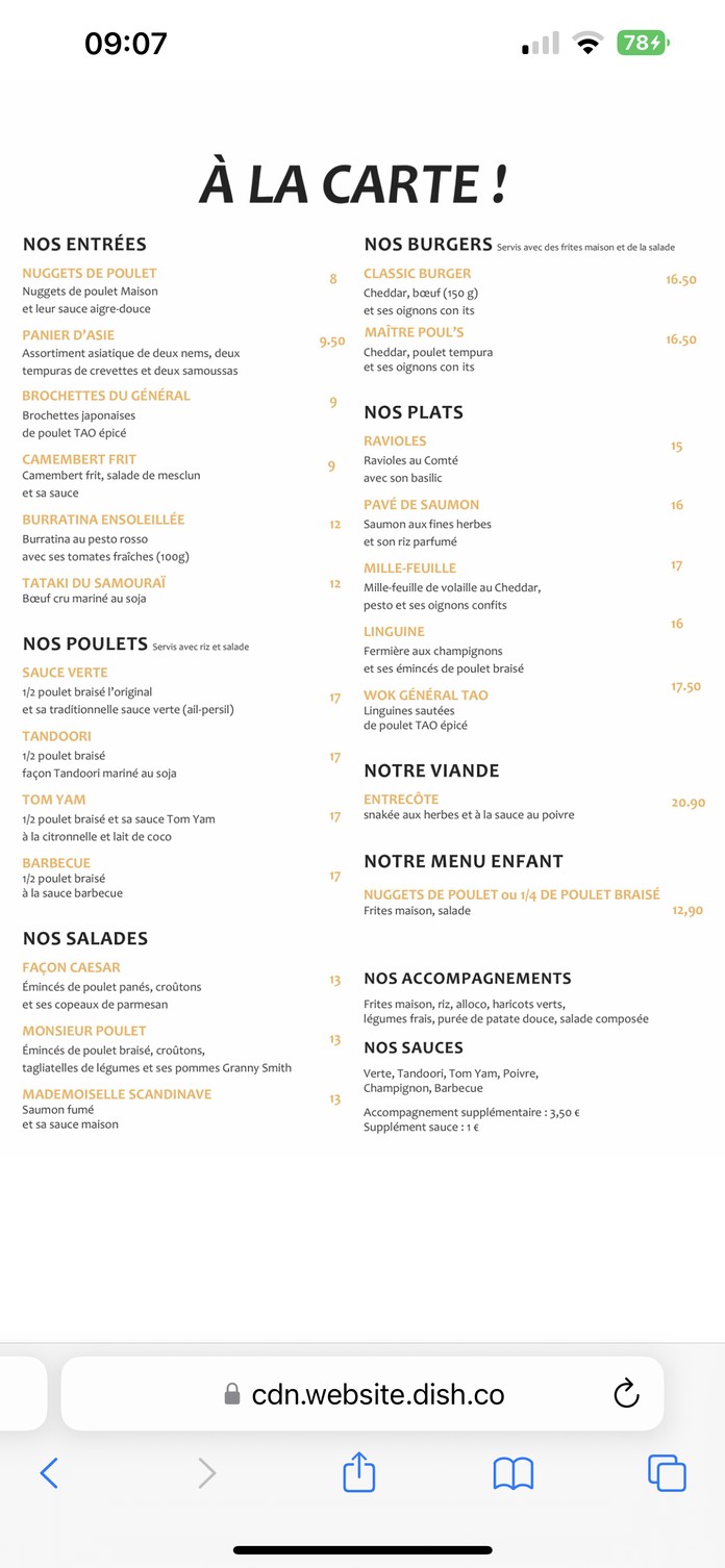 La Maison du Poulet menu 1
