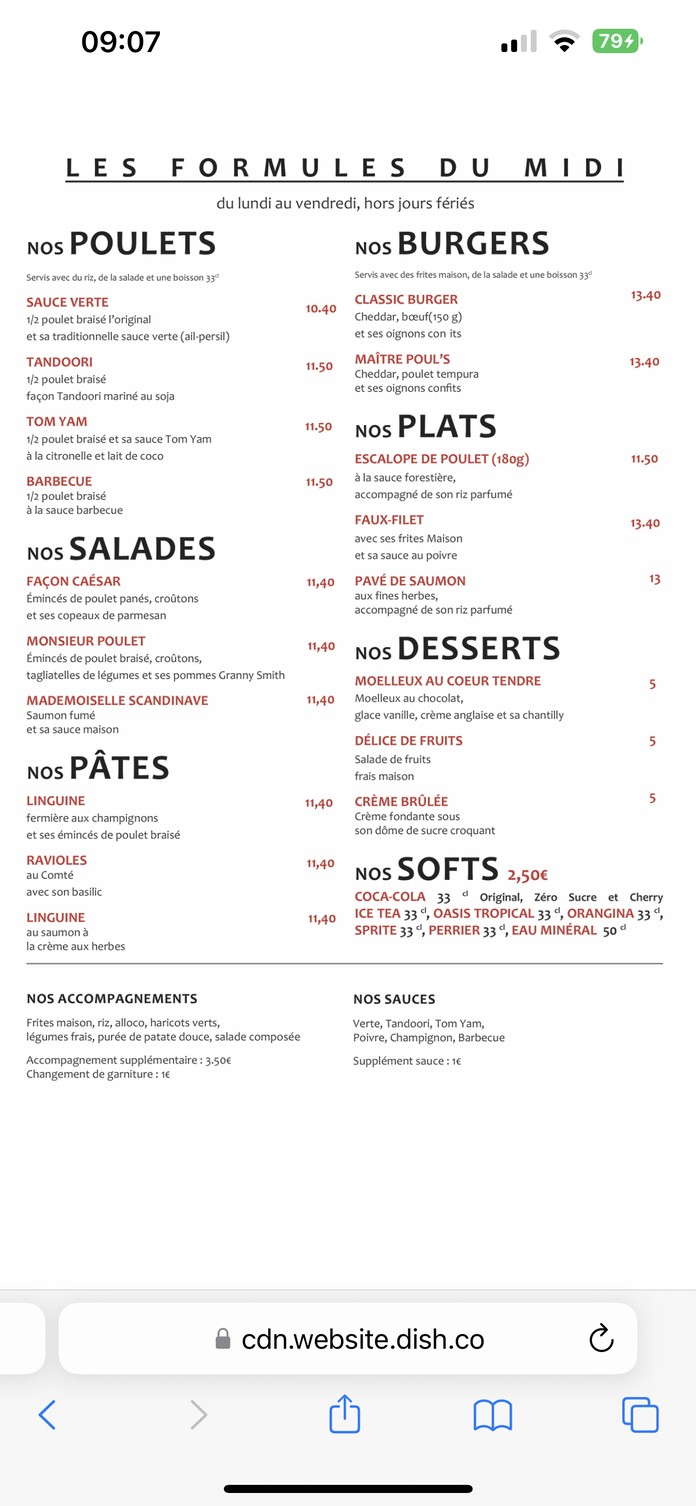 La Maison du Poulet menu 2