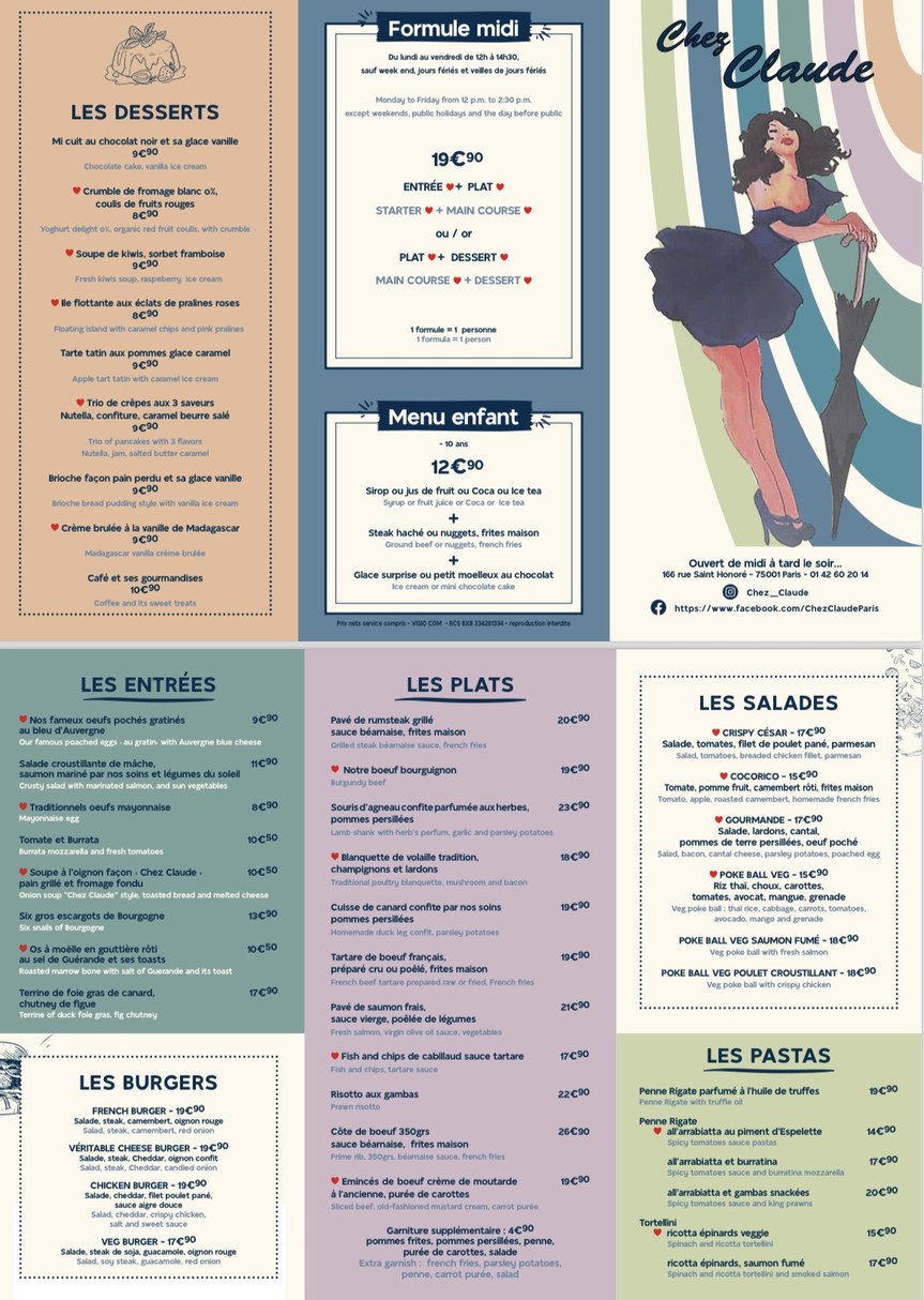 Chez Claude menu 1