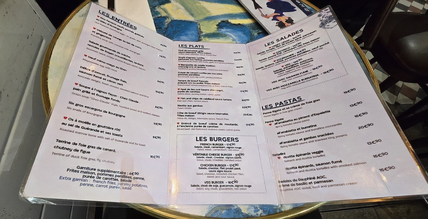 Chez Claude menu 2