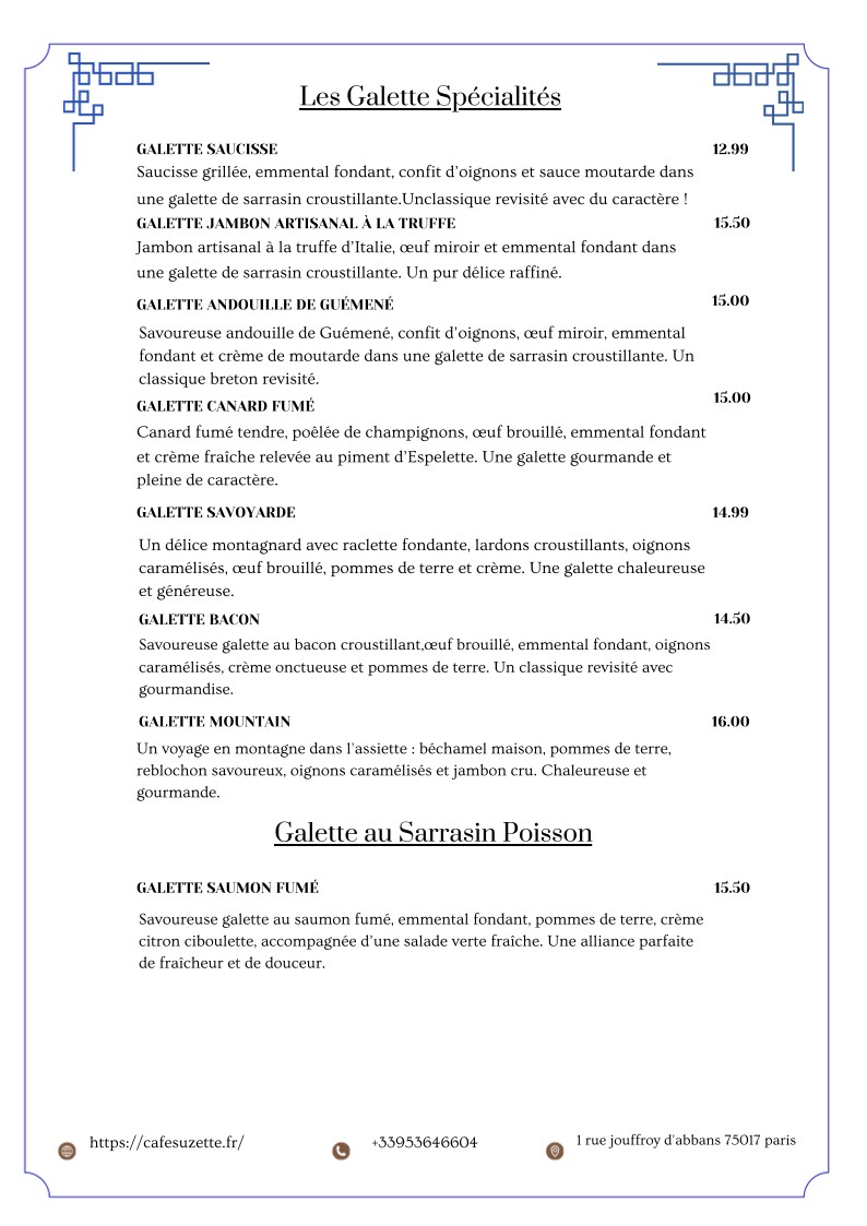 Café Suzette – Crêperie Traditionnelle à Paris 17 menu 3