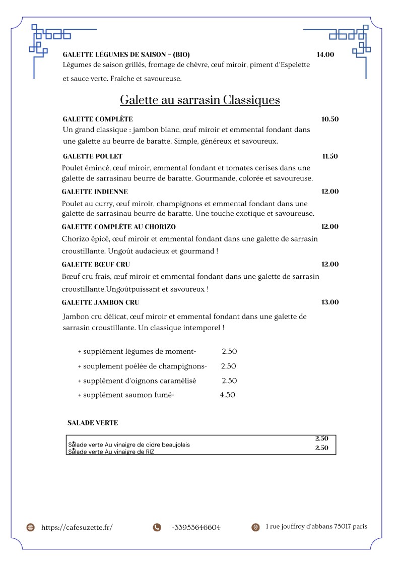 Café Suzette – Crêperie Traditionnelle à Paris 17 menu 4