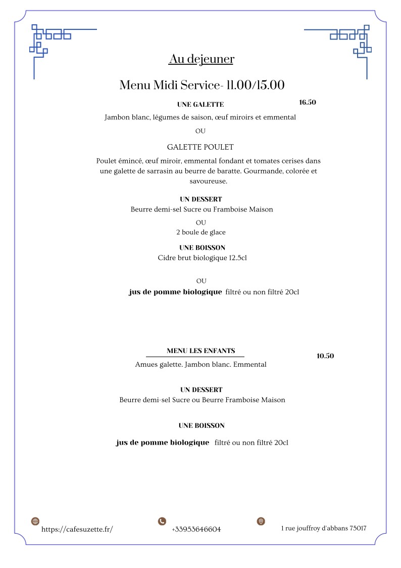 Café Suzette – Crêperie Traditionnelle à Paris 17 menu 6