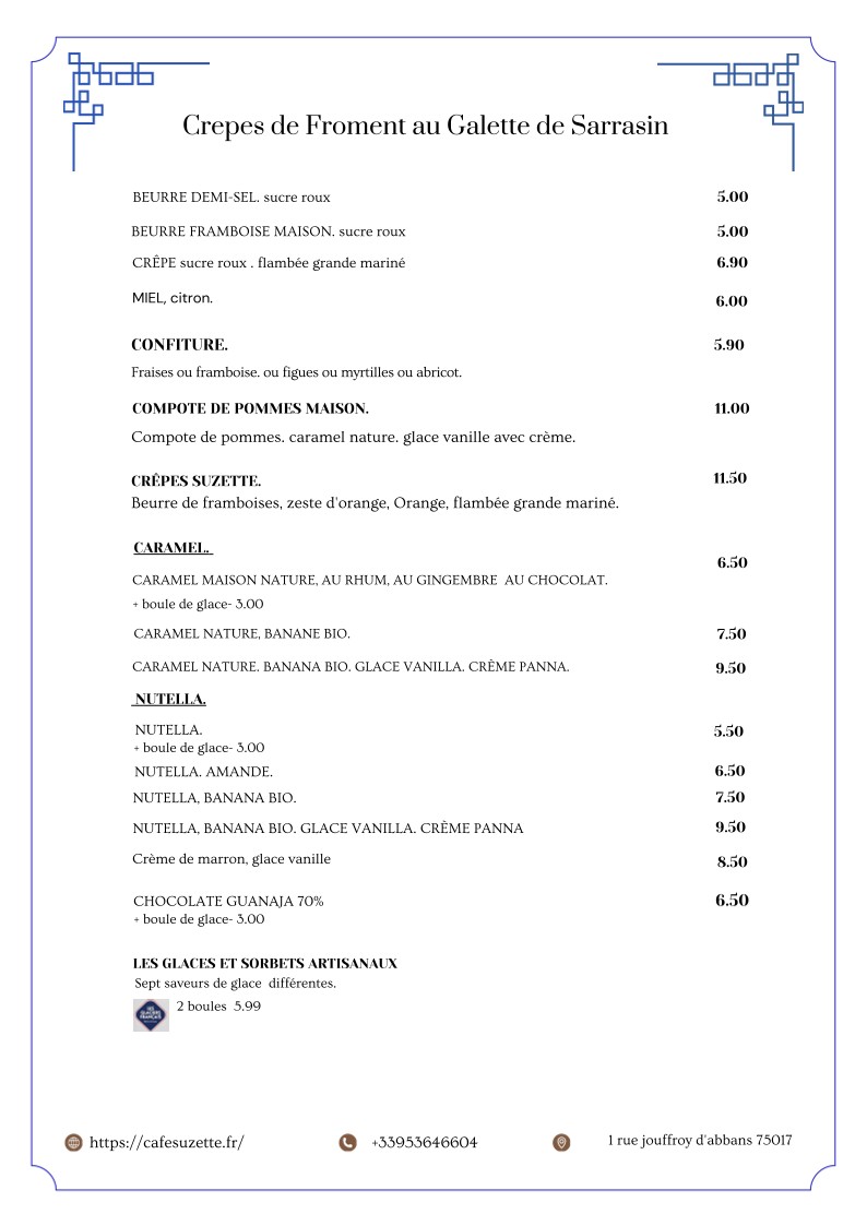 Café Suzette – Crêperie Traditionnelle à Paris 17 menu 7