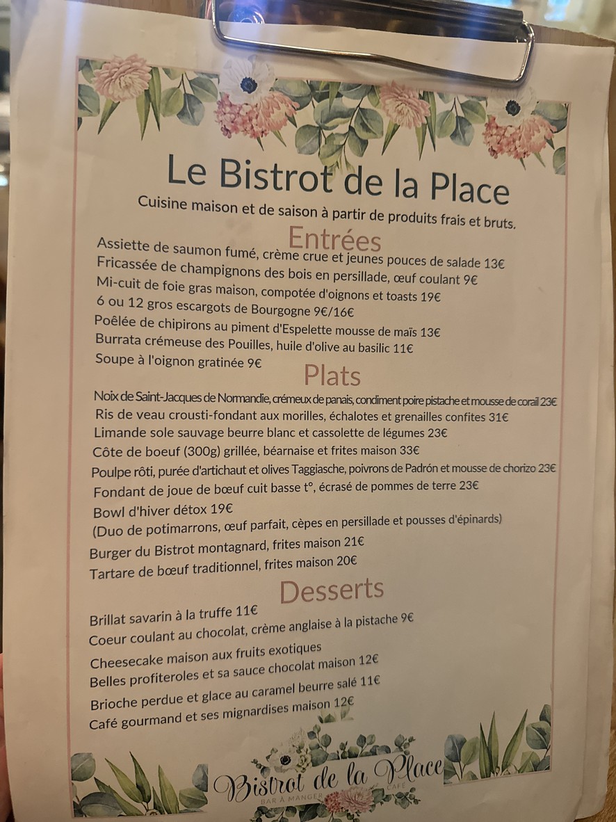 Le Bistrot de la Place menu 1