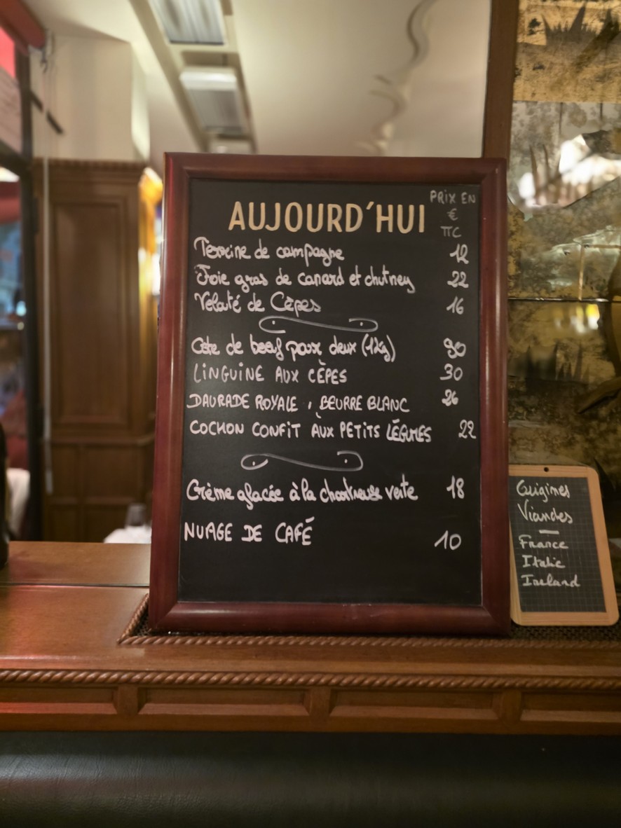 Le Paris Seize menu 3