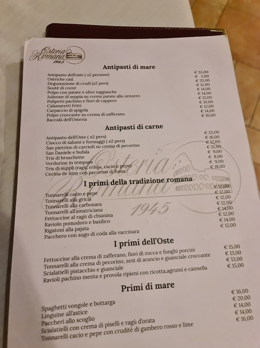 Osteria Romana - Aurelia menu 1