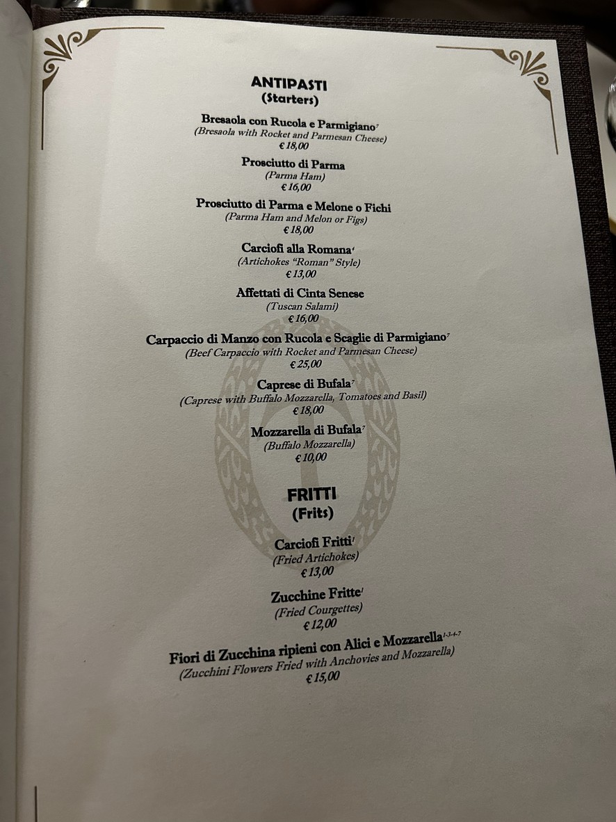 Tullio Restaurant menu 1