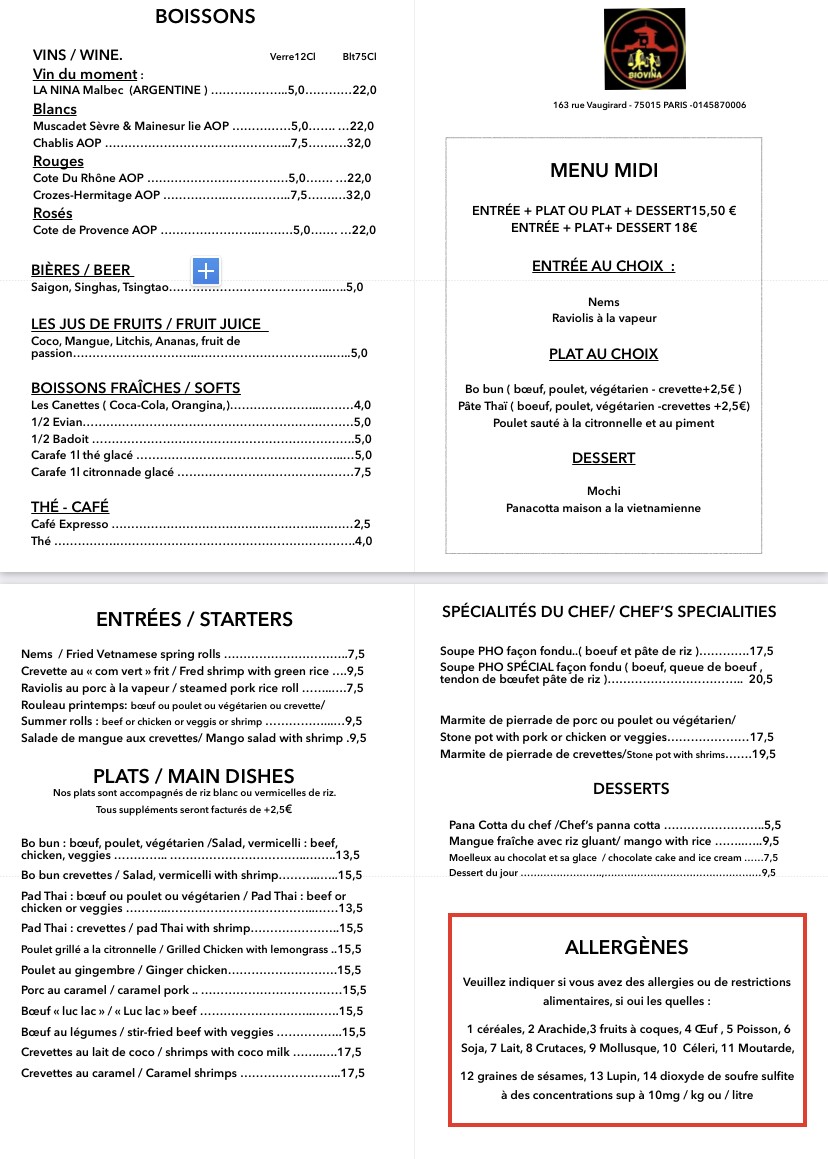 Biovina Restaurant menu 1