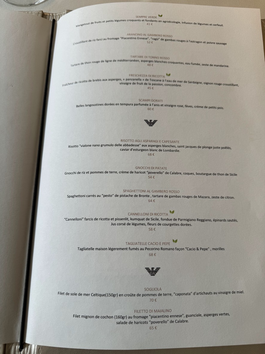 ARMANI/RISTORANTE PARIS menu 2