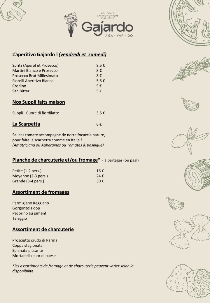 GAJARDO - ga - yàr - do | Restaurant italien à Paris menu 2