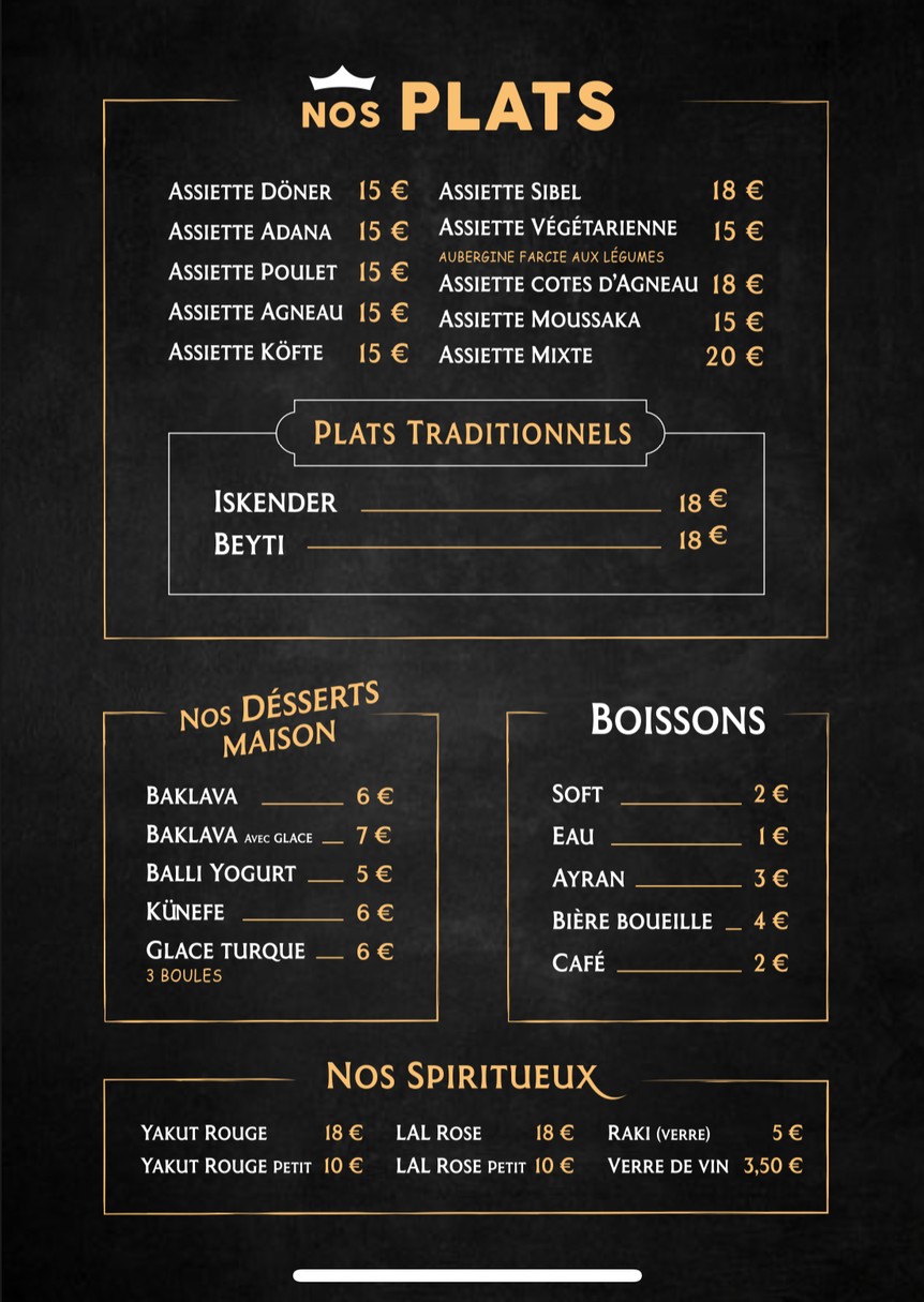 Le Sibel menu 2