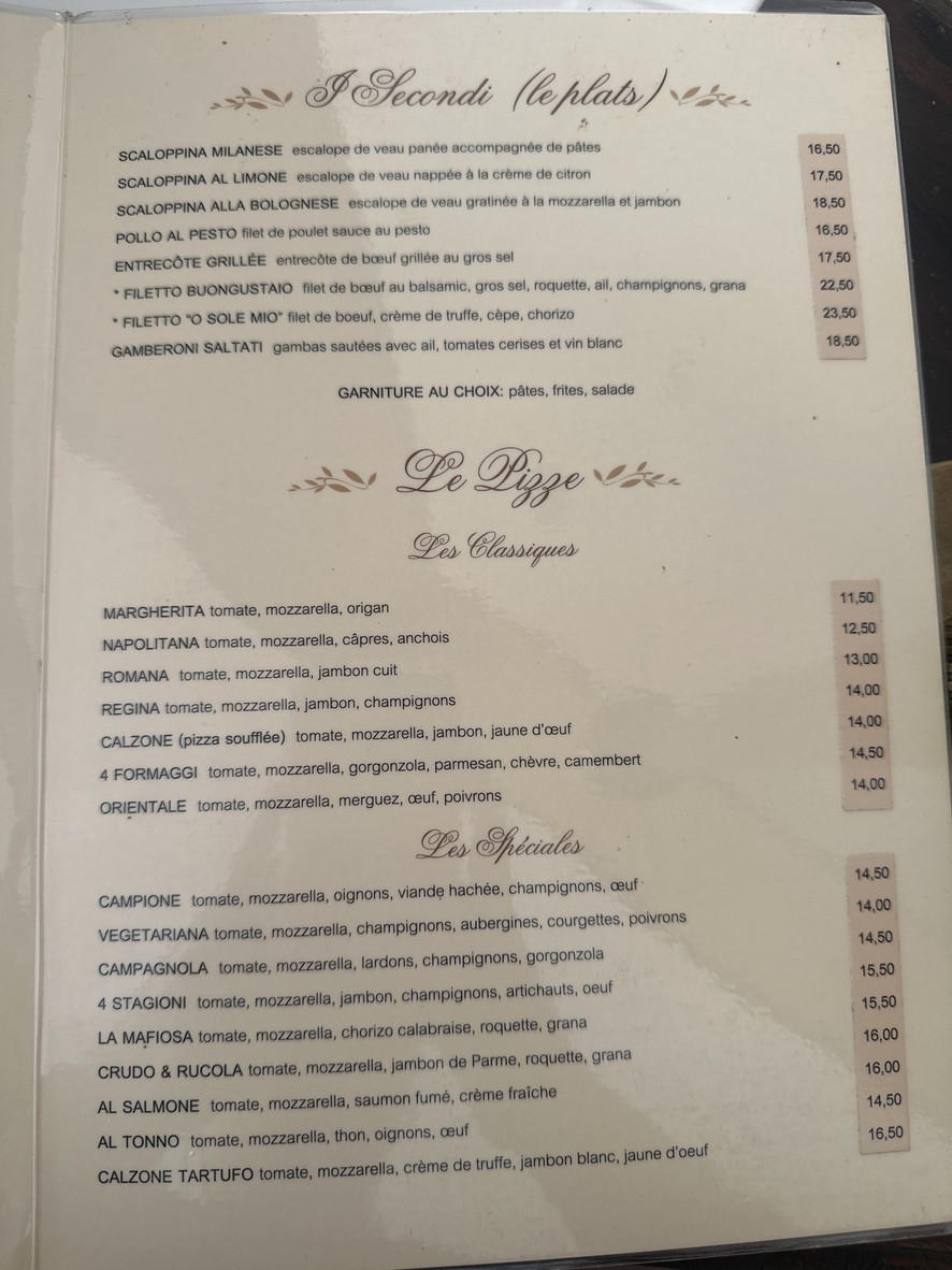O' Sole Mio menu 2
