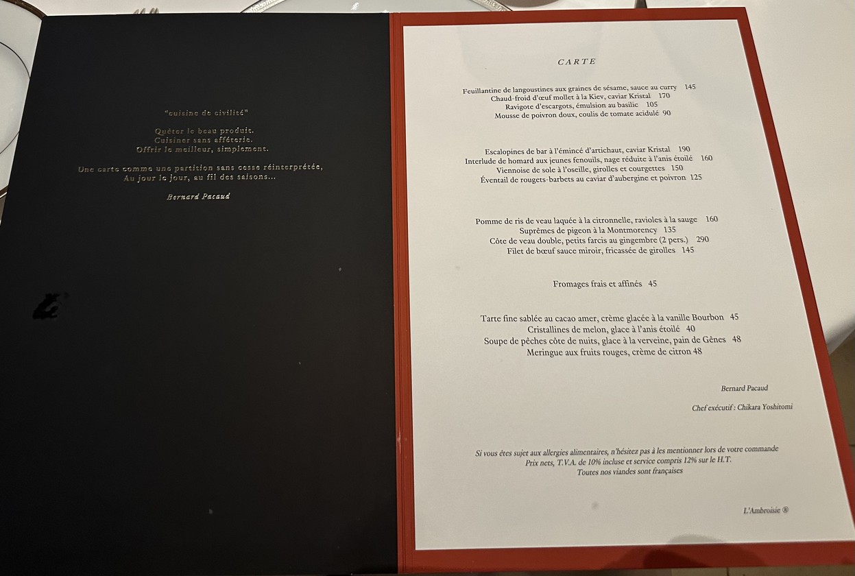 L'Ambroisie menu 1