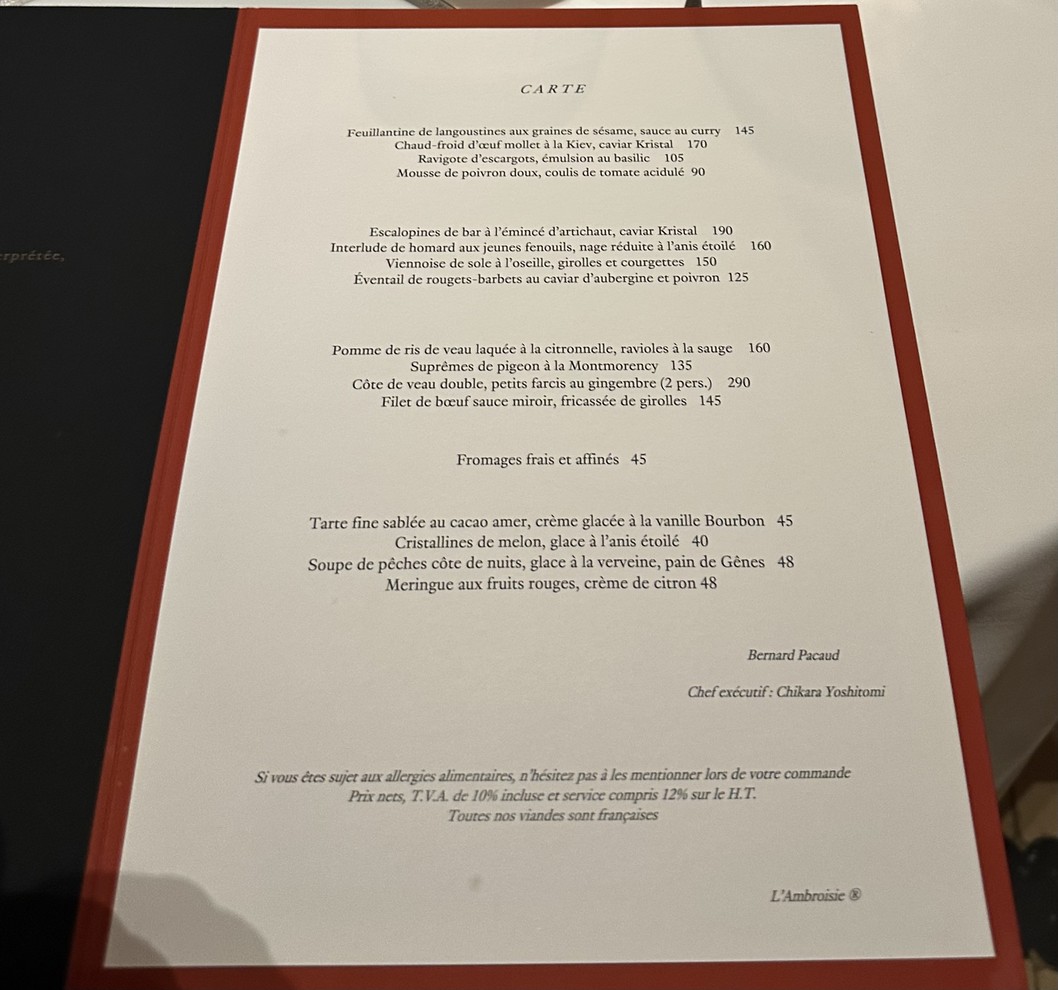 L'Ambroisie menu 2