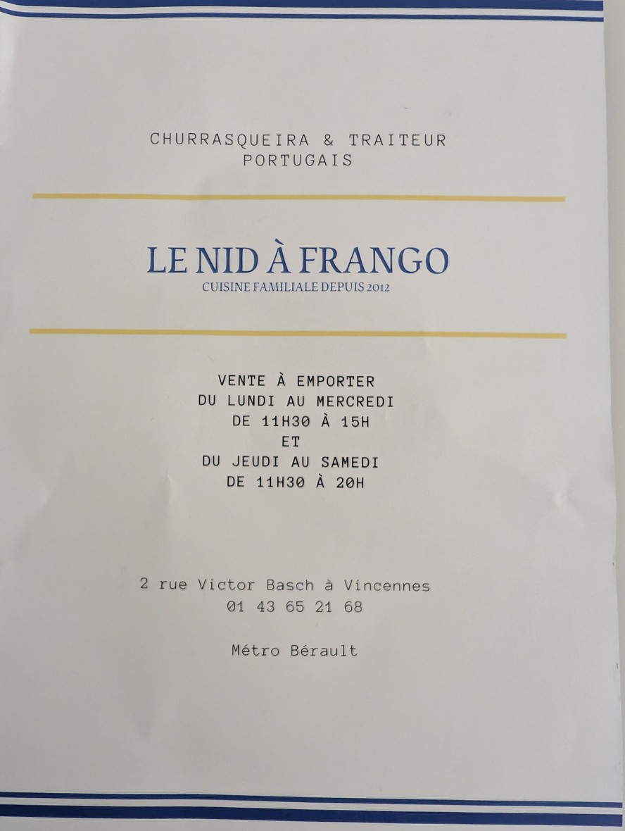 Le nid à Frango menu 1