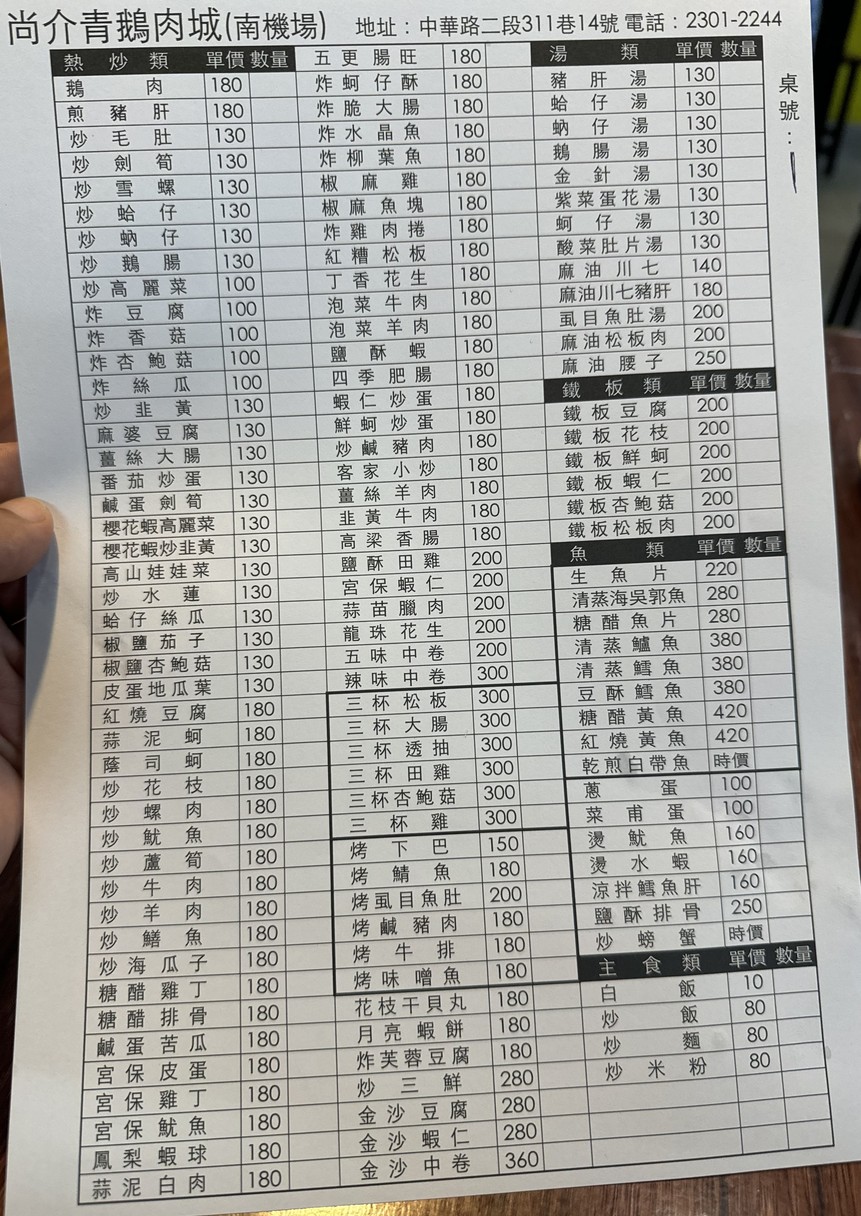 Shàng Jiè Qīng É Ròu Chéng Rè Chǎo menu 1