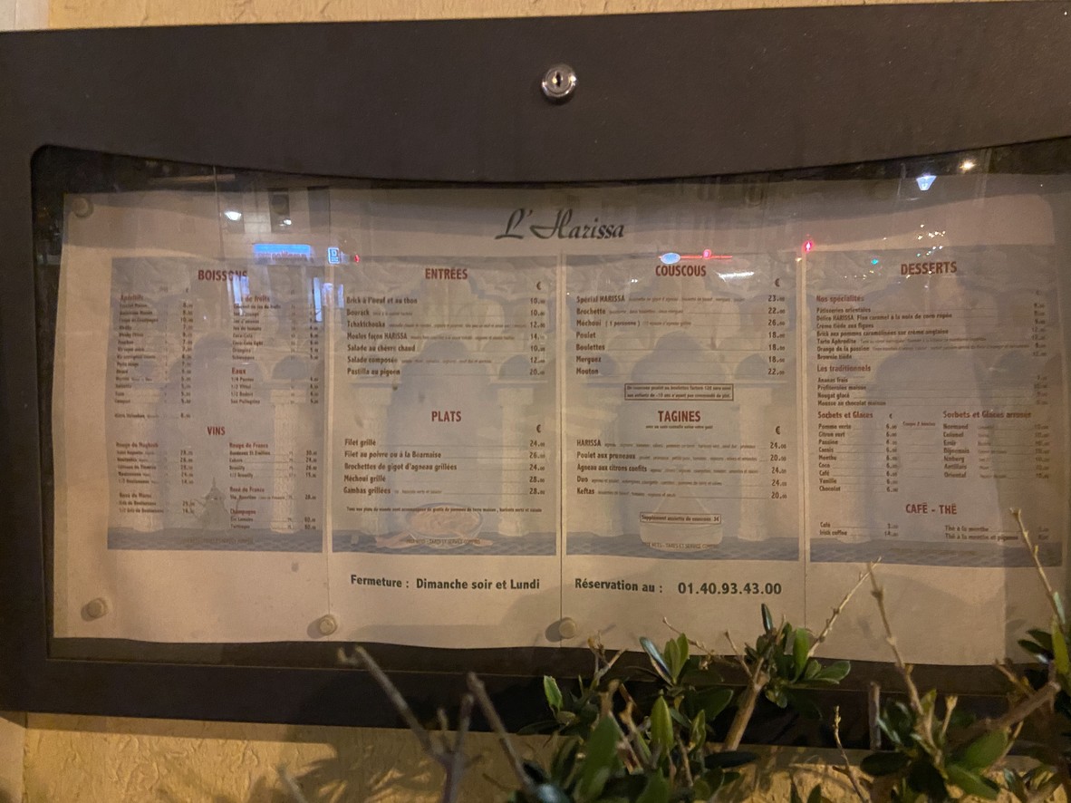 L'Harissa. menu 1
