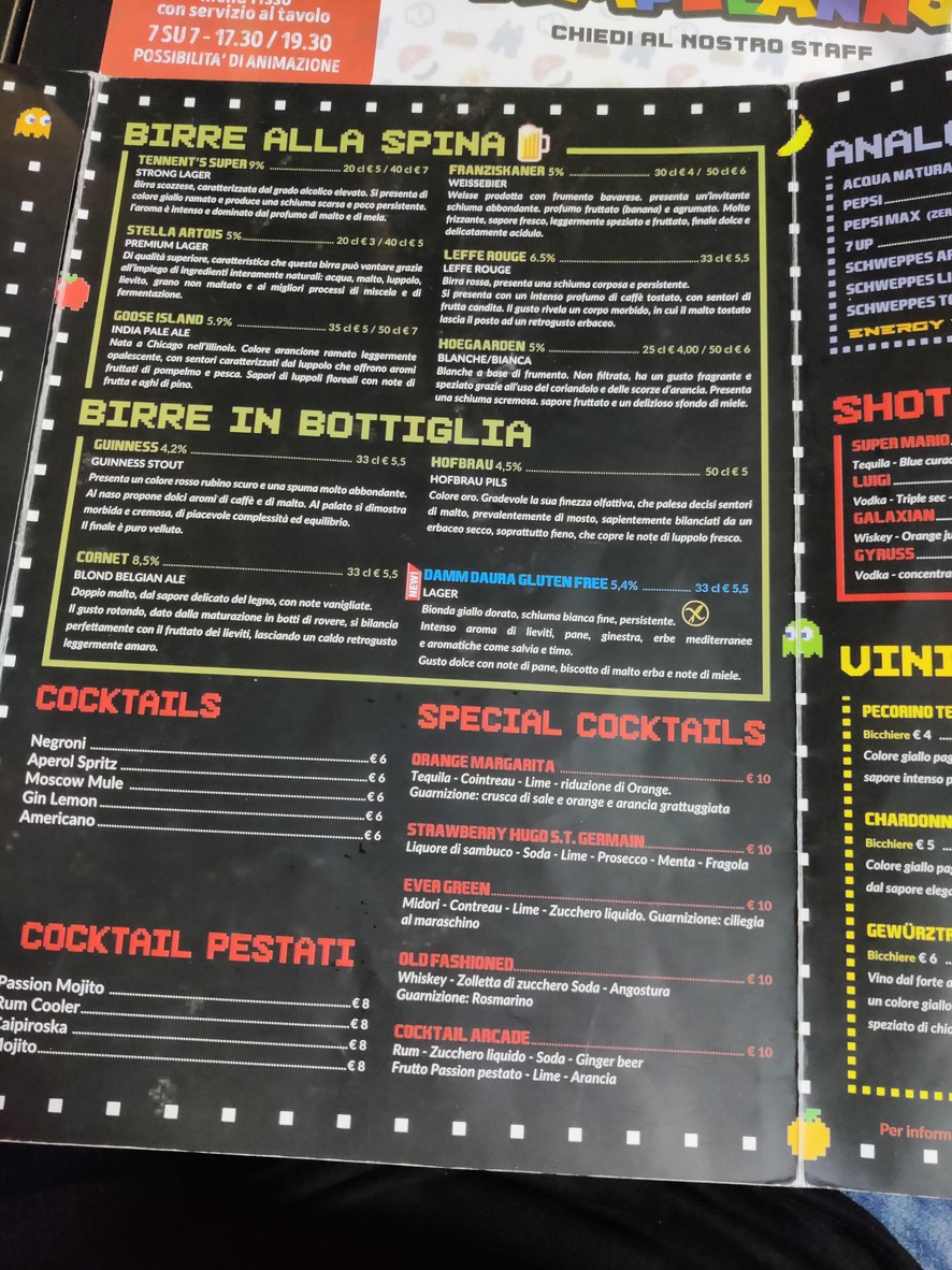 Arcade and Food menu 5