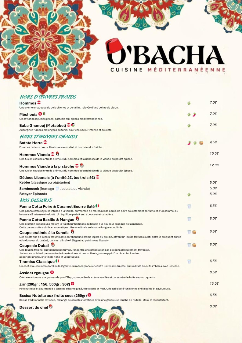 O'BACHA menu 1