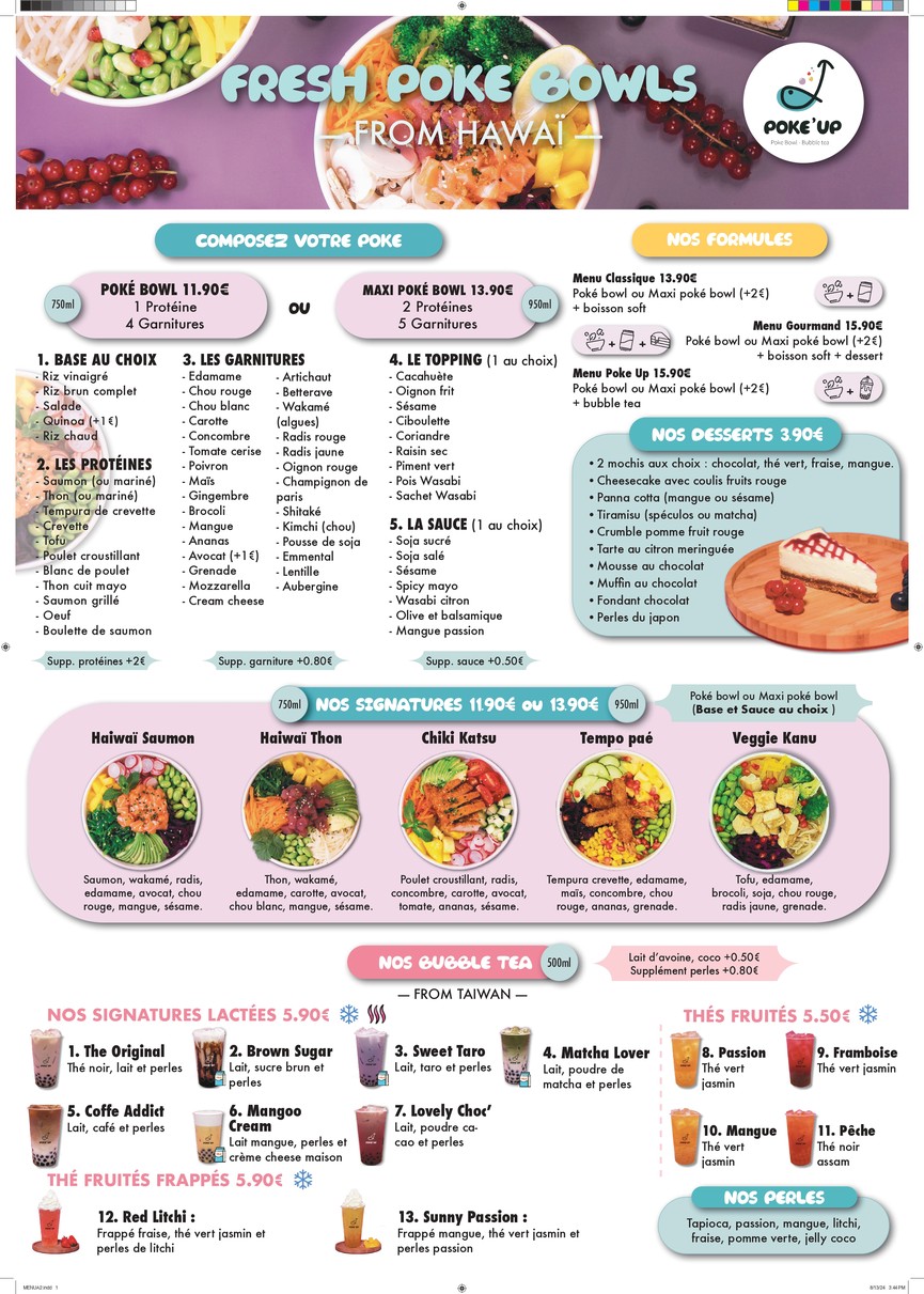 POKE UP Asnieres - Poke Bowl & Bubble tea menu 1