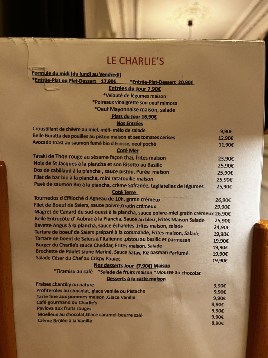 Le Charlie's menu 1
