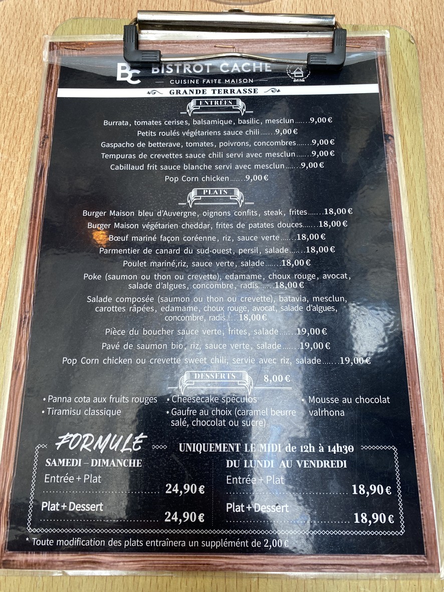 Bistrot Caché menu 1