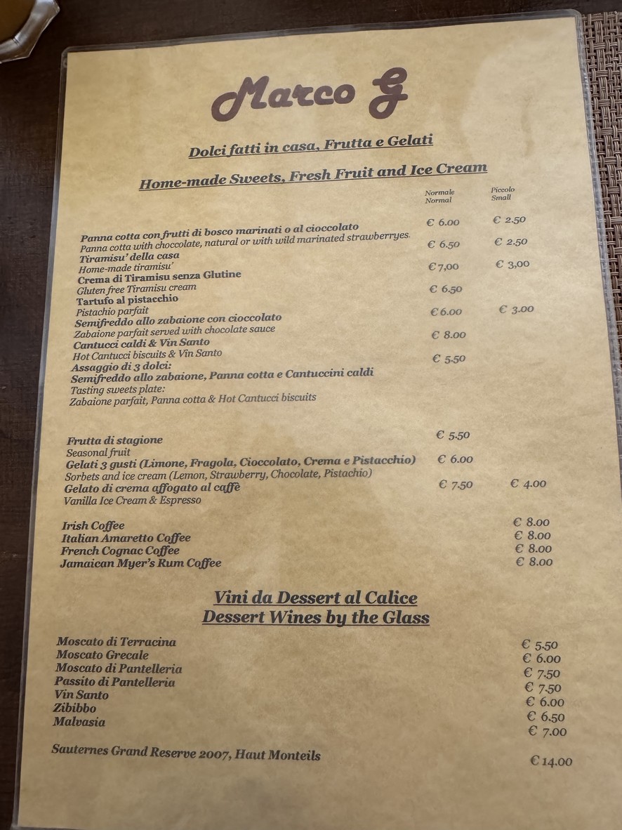 Marco G Osteria menu 3