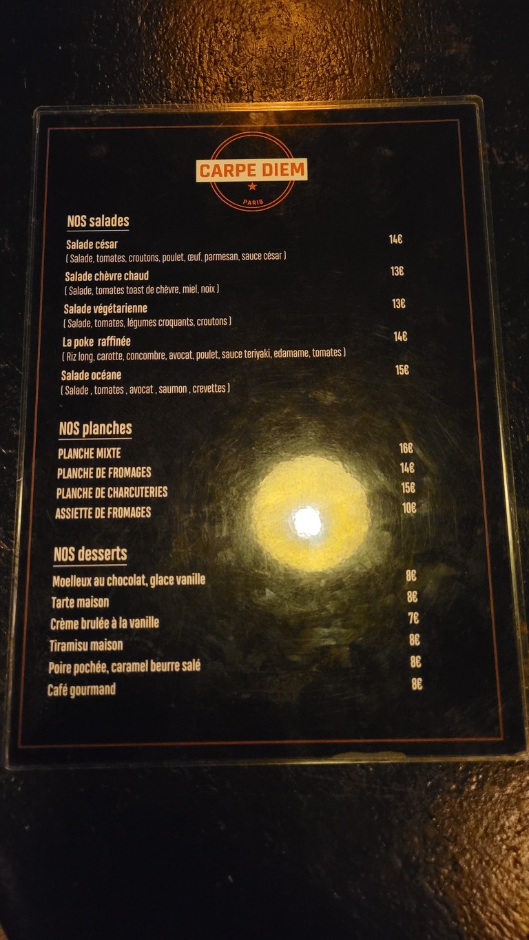 Carpe Diem Café - Paris menu 2