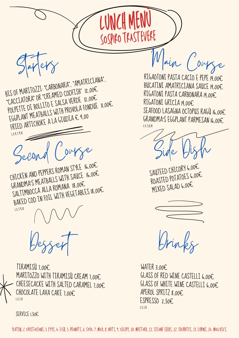 Sospiro Trastevere - Ristorante & Terrace Bar menu 1