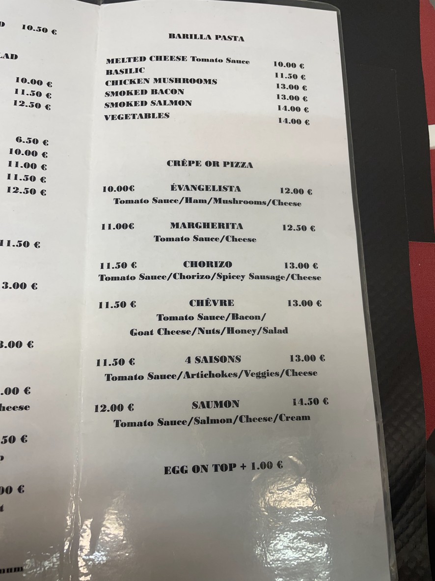 Société Evangelista menu 2
