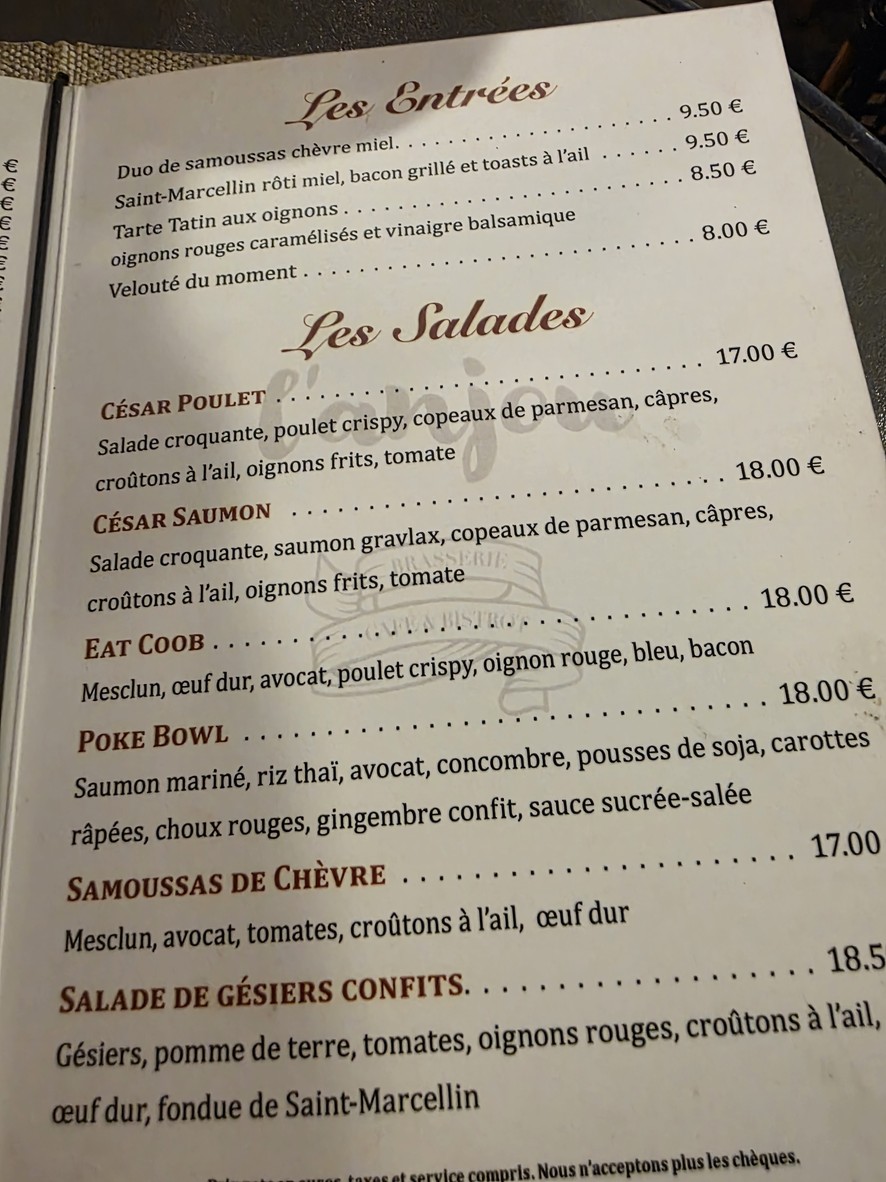 Brasserie l'Anjou menu 1