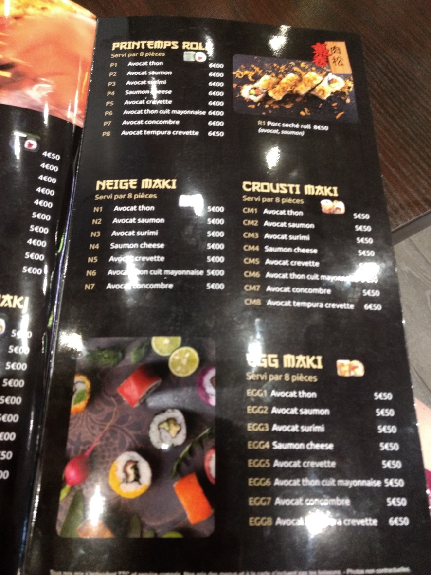 Restaurant Japonais Asie B7 menu 3