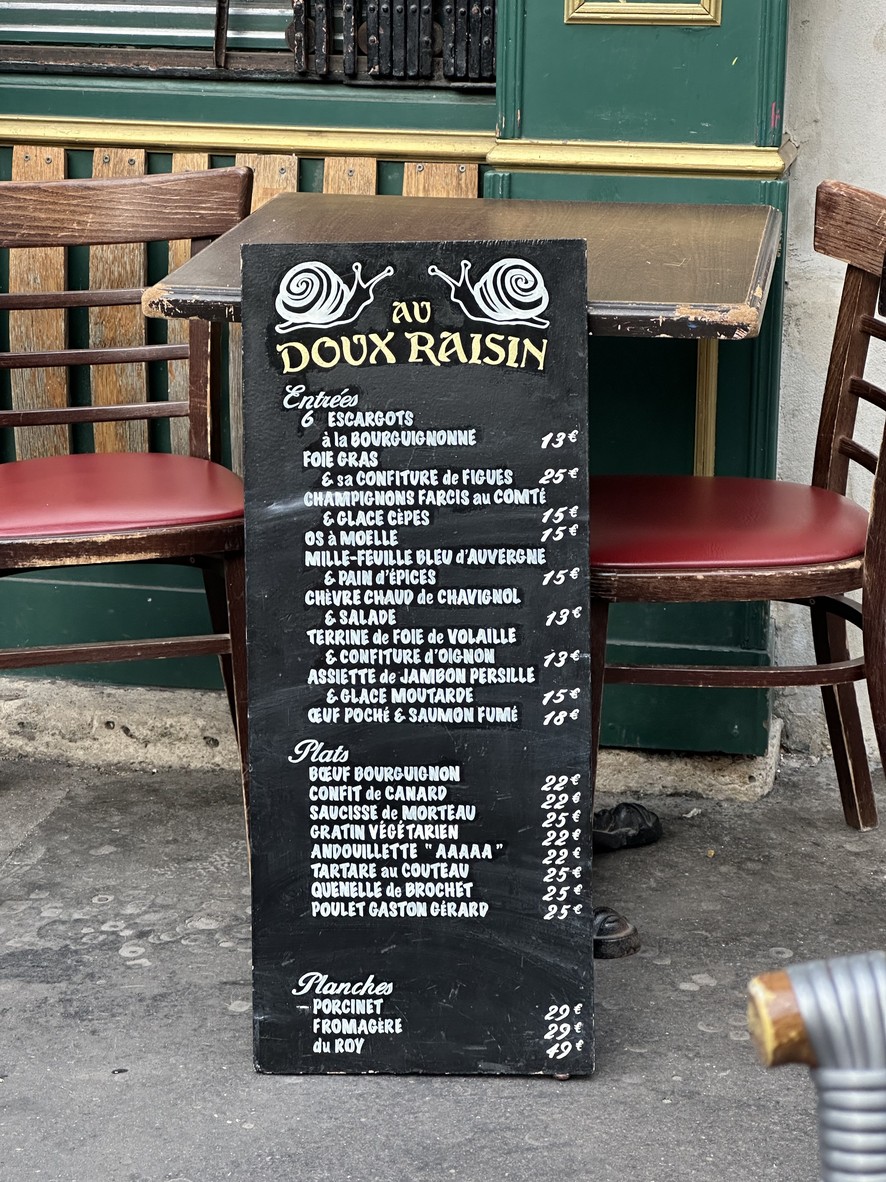 Au Doux Raisin menu 1