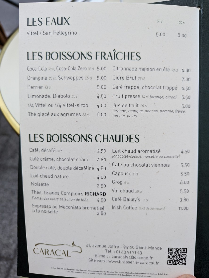 CARACAL - Restaurant - Saint Mandé menu 5