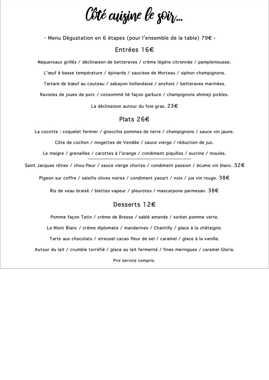 Le Cotte Rôti menu 2