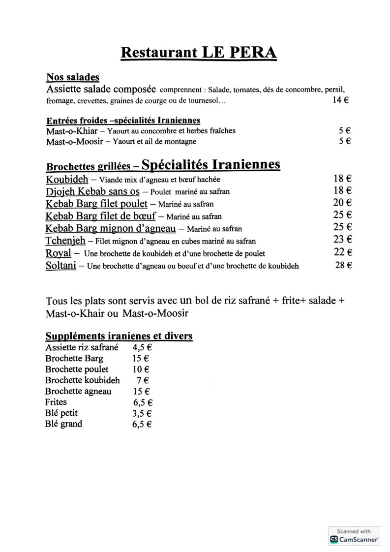 Restaurant Le Pera menu 1