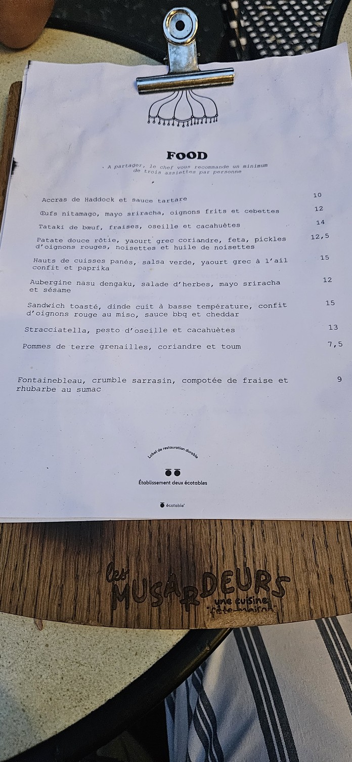 Restaurant Musa Belleville - Paris 20 menu 2