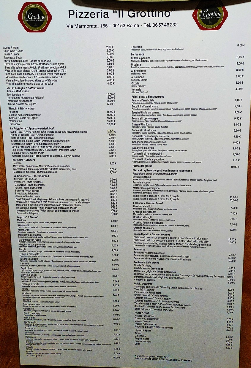 Il Grottino a Testaccio menu 1