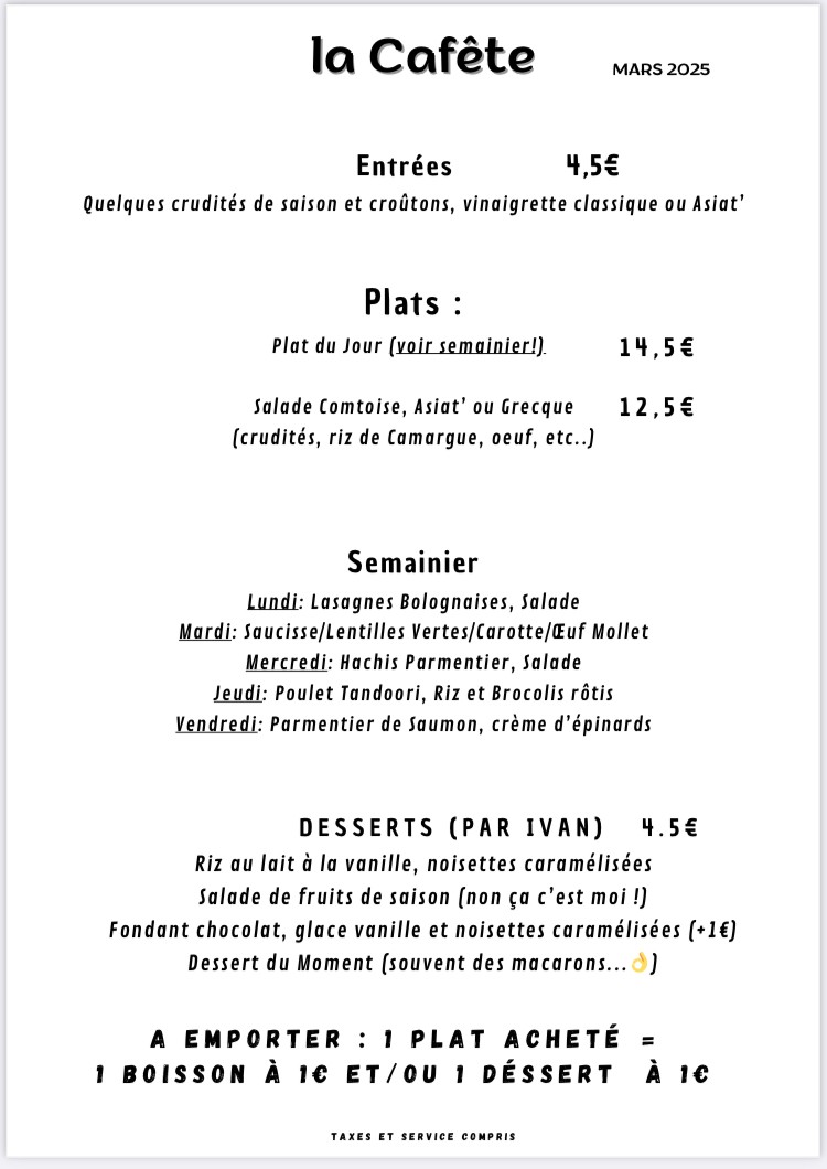 La Cafête menu 1