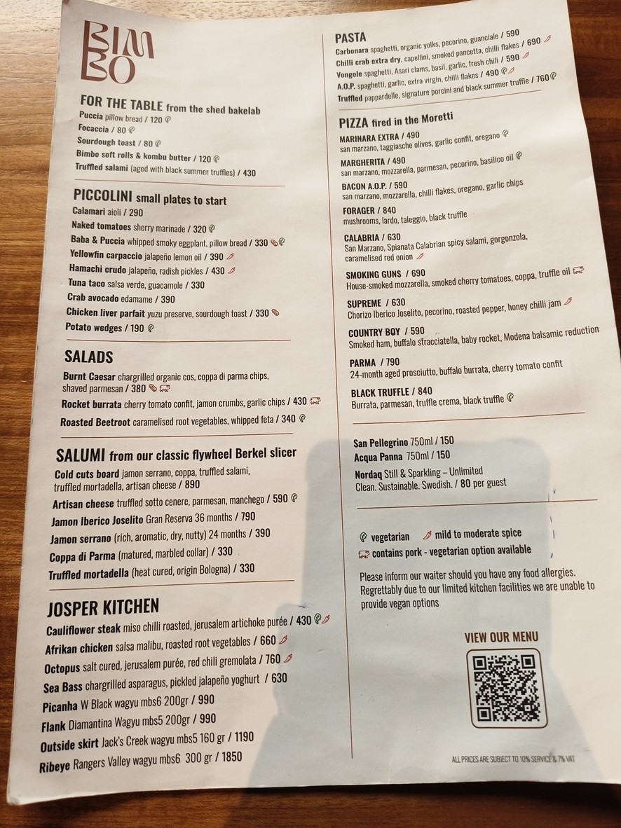 BIMBO Pizza & Josper menu 1