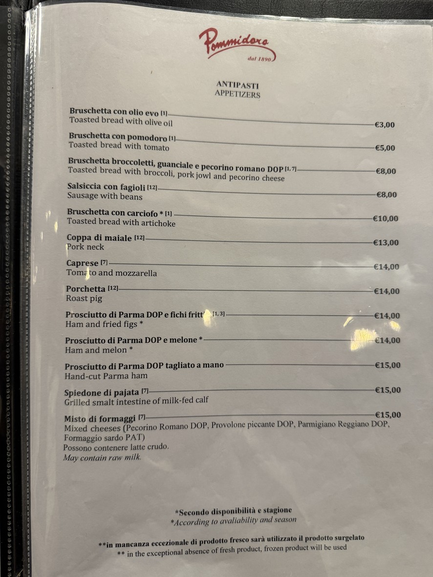 Pommidoro dal 1890 Ristorante menu 1