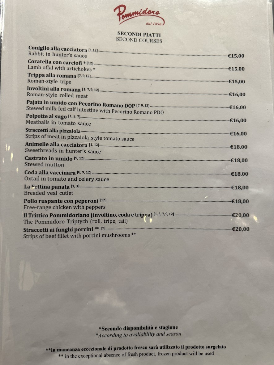 Pommidoro dal 1890 Ristorante menu 3