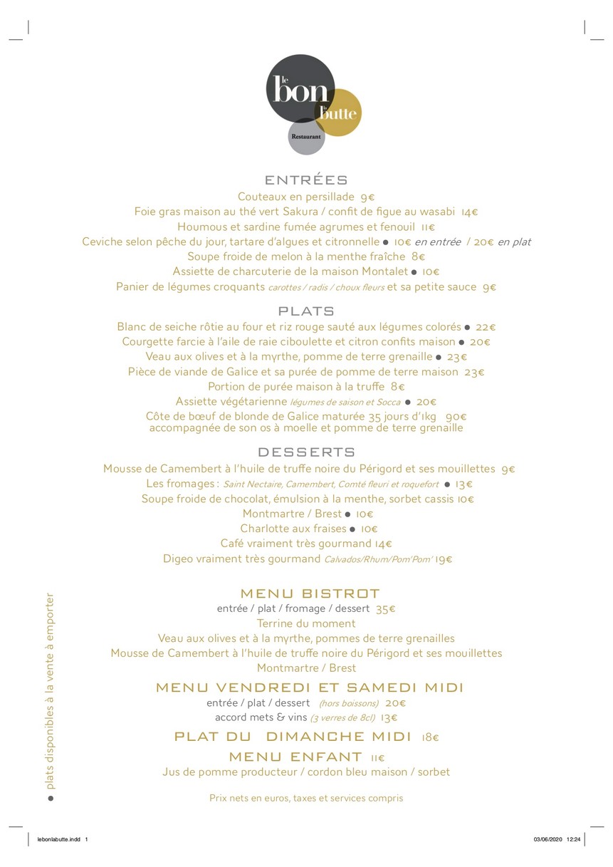 Le bon, la butte menu 1