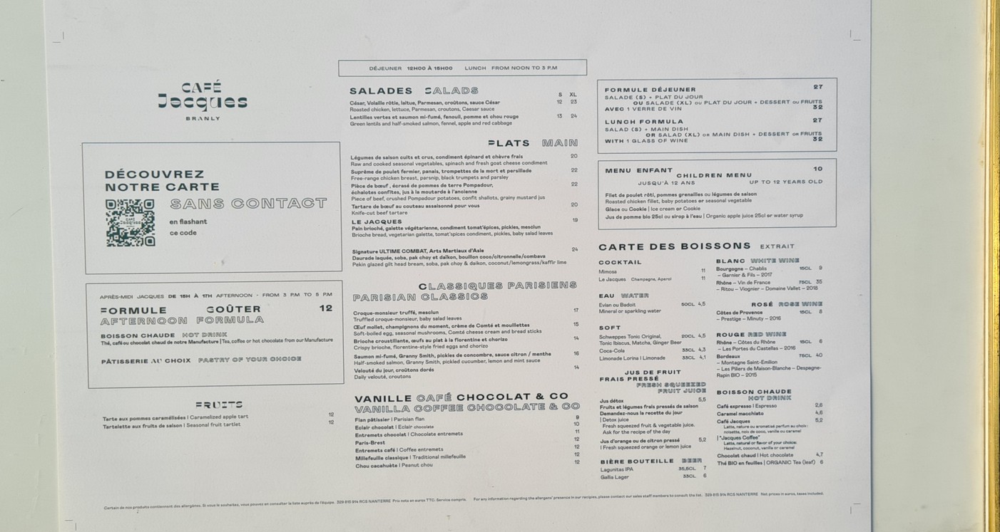 Café Jacques menu 1